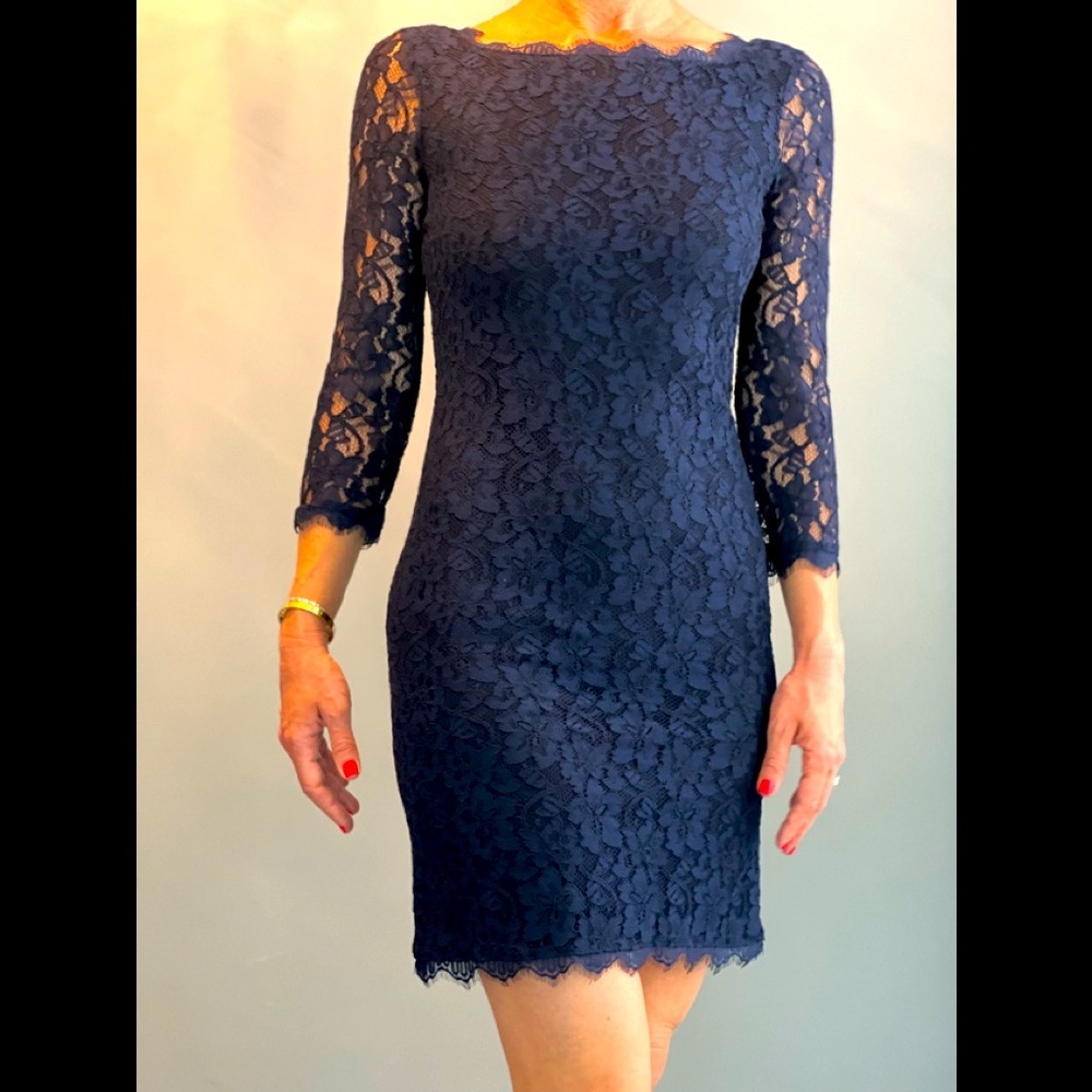 Diane vonFurstenberg stunning navy lace dress. Size 2